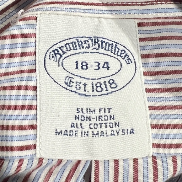 Brooks Brothers Maroon / Blue Striped Button Down Dress Suit Mens Shirt - Picture 2 of 6